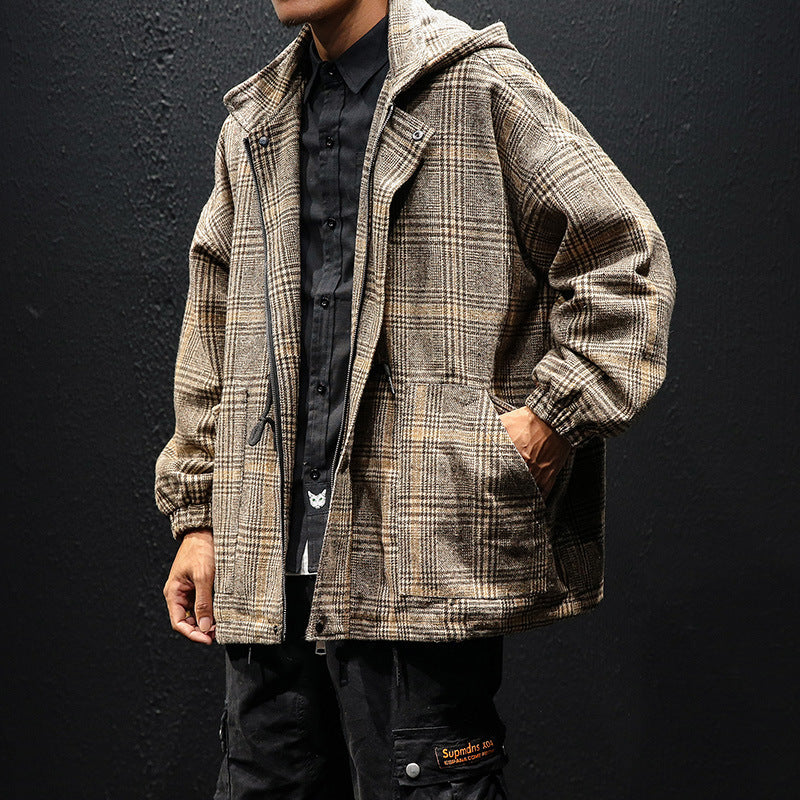 Men's Plaid Casual Loose Hooded Jacket - Bellarte Enchanté Men's Plaid Casual Loose Hooded Jacket